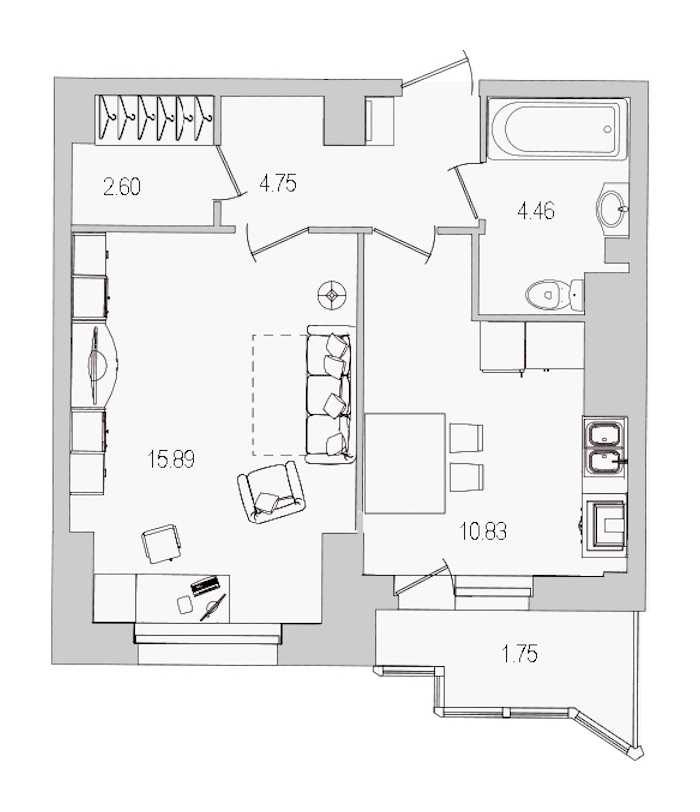 Однокомнатная квартира в : площадь 39.82 м2 , этаж: 22 – купить в Санкт-Петербурге
